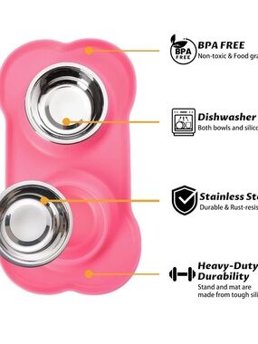 Pet Dog Bowls 2 Stainless Steel Dog Bowl with No Spill Non-Skid Silicone mat